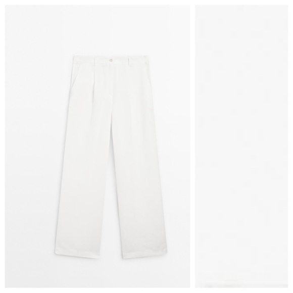 NWT. Massimo Dutti Cream Linen Blend Flowing Trousers with Buckle Detail Size 4. - Picture 5 of 12